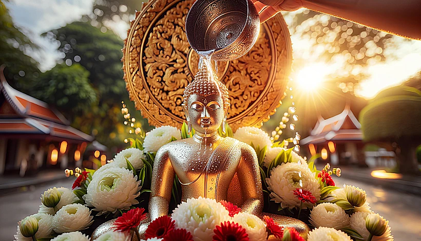 טקסי ניקוי לפסלי בודהה במקדשים בתאילנד