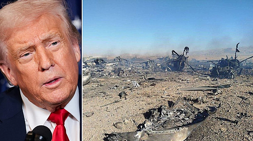 טראמפ וזירת התרסקות המטוס באיראן