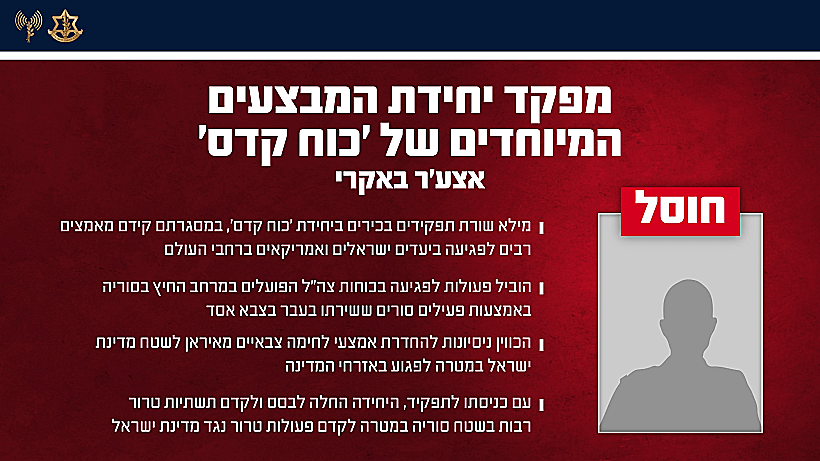 חוסל: אצע'ר באקרי, מפקד יחידת המבצעים המיוחדים של כוח קודס