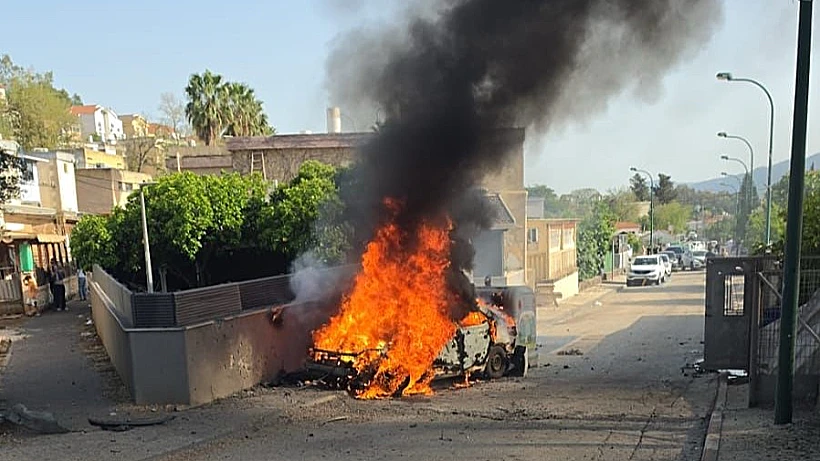 הרכב שנפגע בזירת הנפילה בצפון