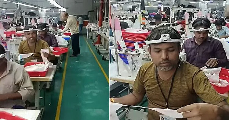 עובדים שמבצעים את עבודתם הרגילה: חיתוך, תפירה, סידור - תוך כדי תיעוד רציף מזווית הראייה שלהם