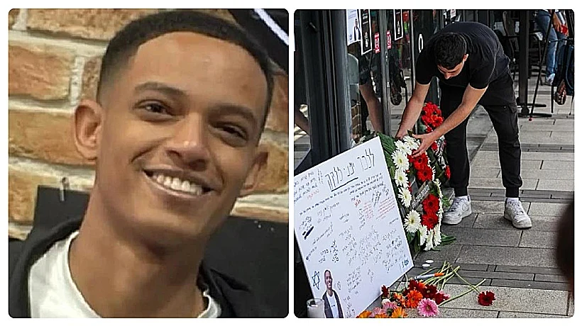 פרחים בזירת הרצח של ימנו בנימין זלקה בפיצרייה בפתח תקווה