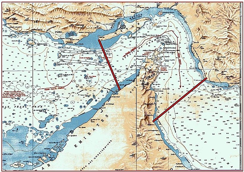 מפת השליטה במצר הורמוז שפורסמה ע"י משמרות המהפכה