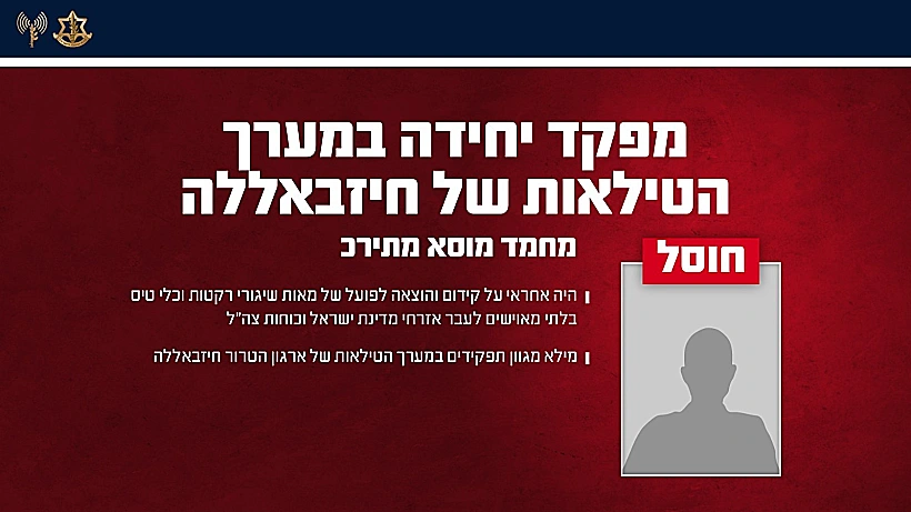 מפקד יחידה במערך הטילאות של חיזבאללה שחוסל