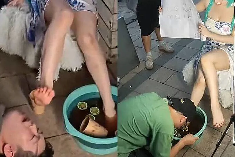 דוגמניות טבלו רגליים במשקה ומכרו אותו - עד שסולקו מהאירוע