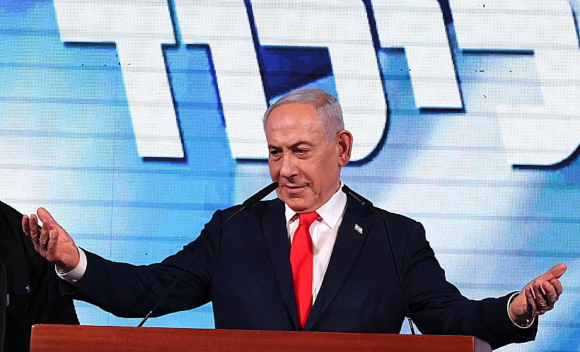 רה"מ בנימין נתניהו במטה הליכוד אחרי הבחירות