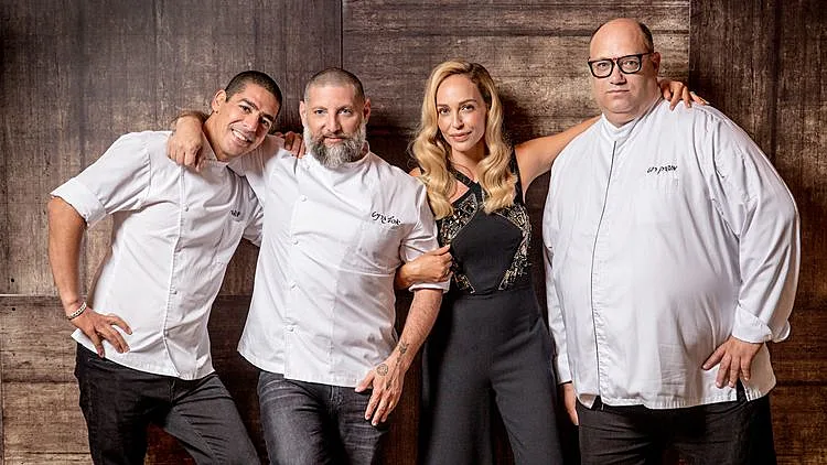 מושיק רוט, מירי בוהדנה, אסף גרניט ויוסי שטרית על הסט של משחקי השף עונה 3