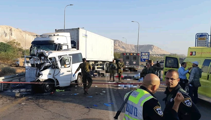 זירת התאונה בכביש 90 ליד פצאל