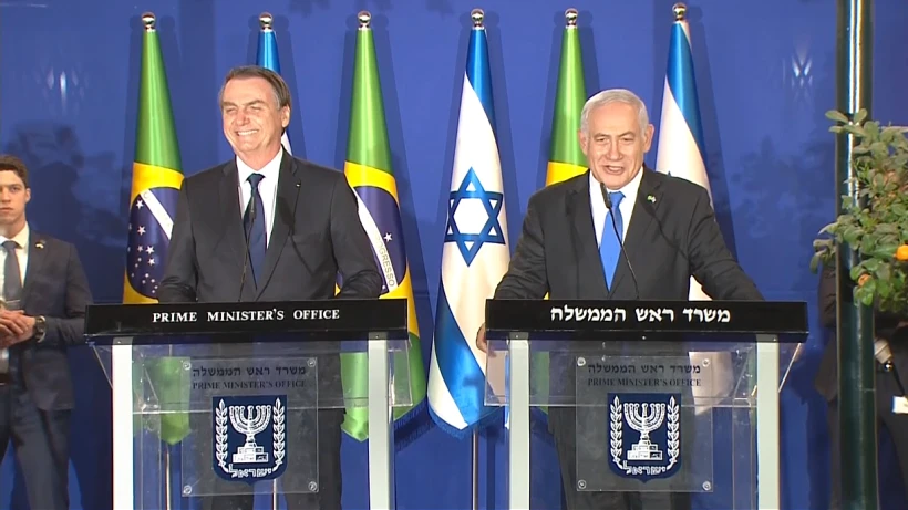 ראש הממשלה בנימין נתניהו ונשיא ברזיל ז'איר בולסונארו בהצהרה משותפת