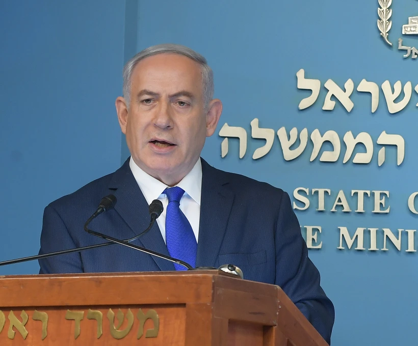 ראש הממשלה בנימין נתניהו במסיבת העיתונאים שבה הציג את מתווה מבקשי המקלט