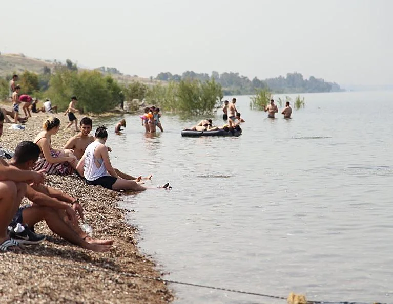 מטיילים רוחצים בכינרת