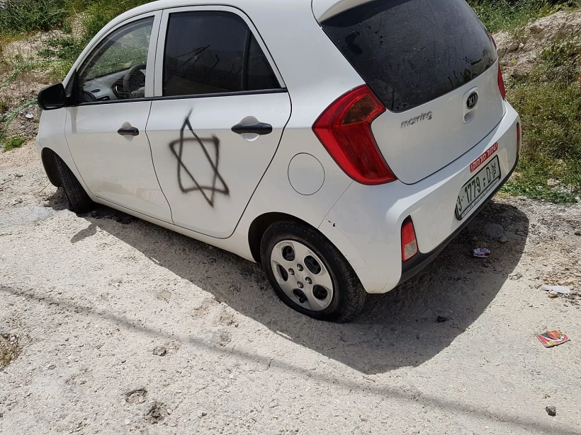 חשד לפשע שנאה בחווארה - ריסו מגן דוד על רכב