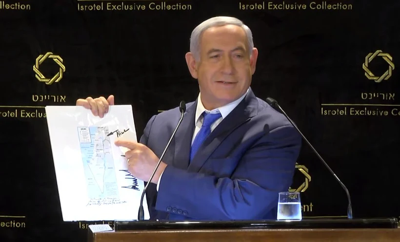 נתניהו מציג מפה שהביא לו קושנר שכוללת את ההכרה של ארה''ב ברמת הגולן