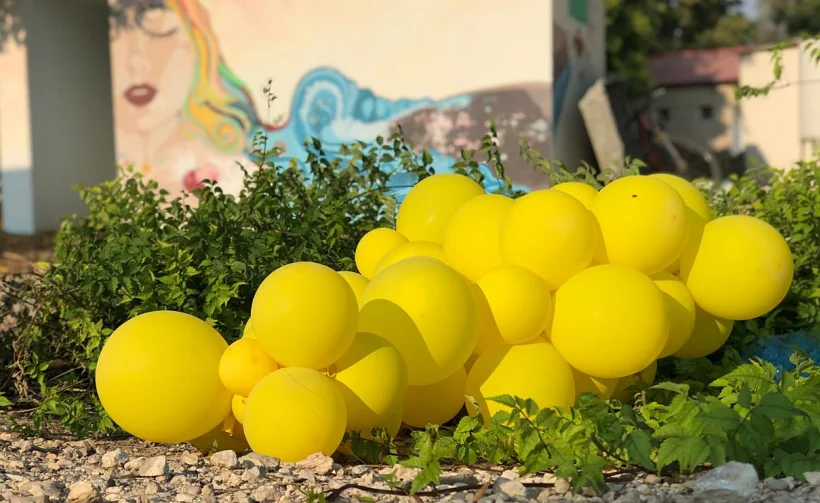 צרור בלונים שנחת בקיבוץ נחל-עוז שבעוטף עזה