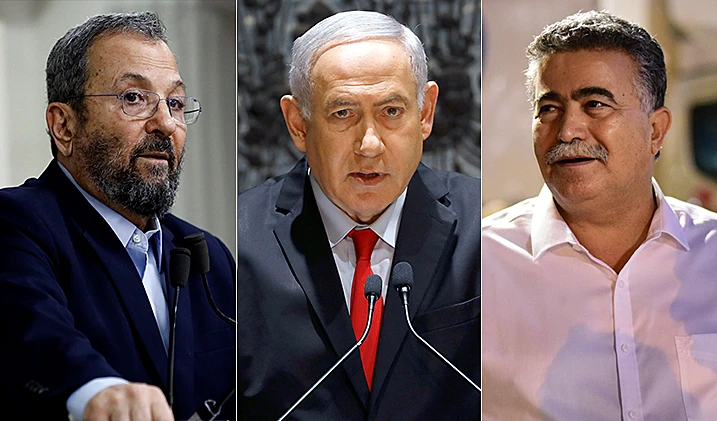 יו''ר מפלגת העבודה עמיר פרץ, יו''ר מפלגת הליכוד בנימין נתניהו, אהוד ברק