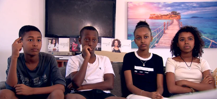 שלמה, אברהם, ליאל וספיר, בני נוער ישראלים אתיופים שהשתתפו במחאה על מותו של סלמון טקה