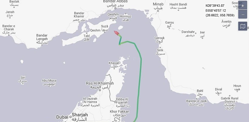 מסלול מכלית הנפט הבריטית ''Stena Impero'', כפי שפורסם ''באל-מנאר''