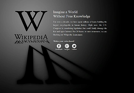 ויקיפדיה מוחשכת כמחאה על SOPA