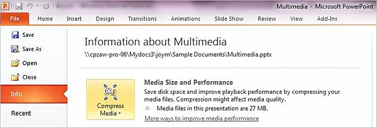כיווץ רכיבי מולטידיה ב-Powerpoint