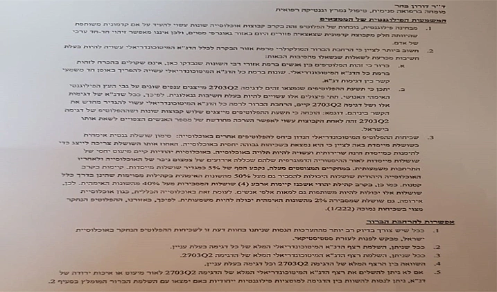 דוח המכון לרפואה משפטית על ממצאי תיק ראדה