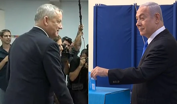 בנימין נתניהו ובני גנץ מממשים את זכות הבחירה