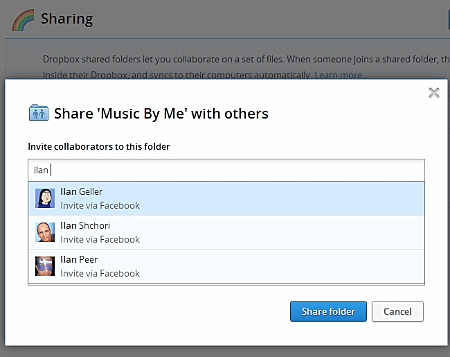 dropbox שיתוף בפייסבוק