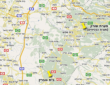 מסומנים מערת שורק ומערת בית גוברין