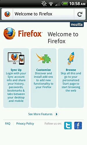 פיירפוקס לאנדרואיד - צילום מסך