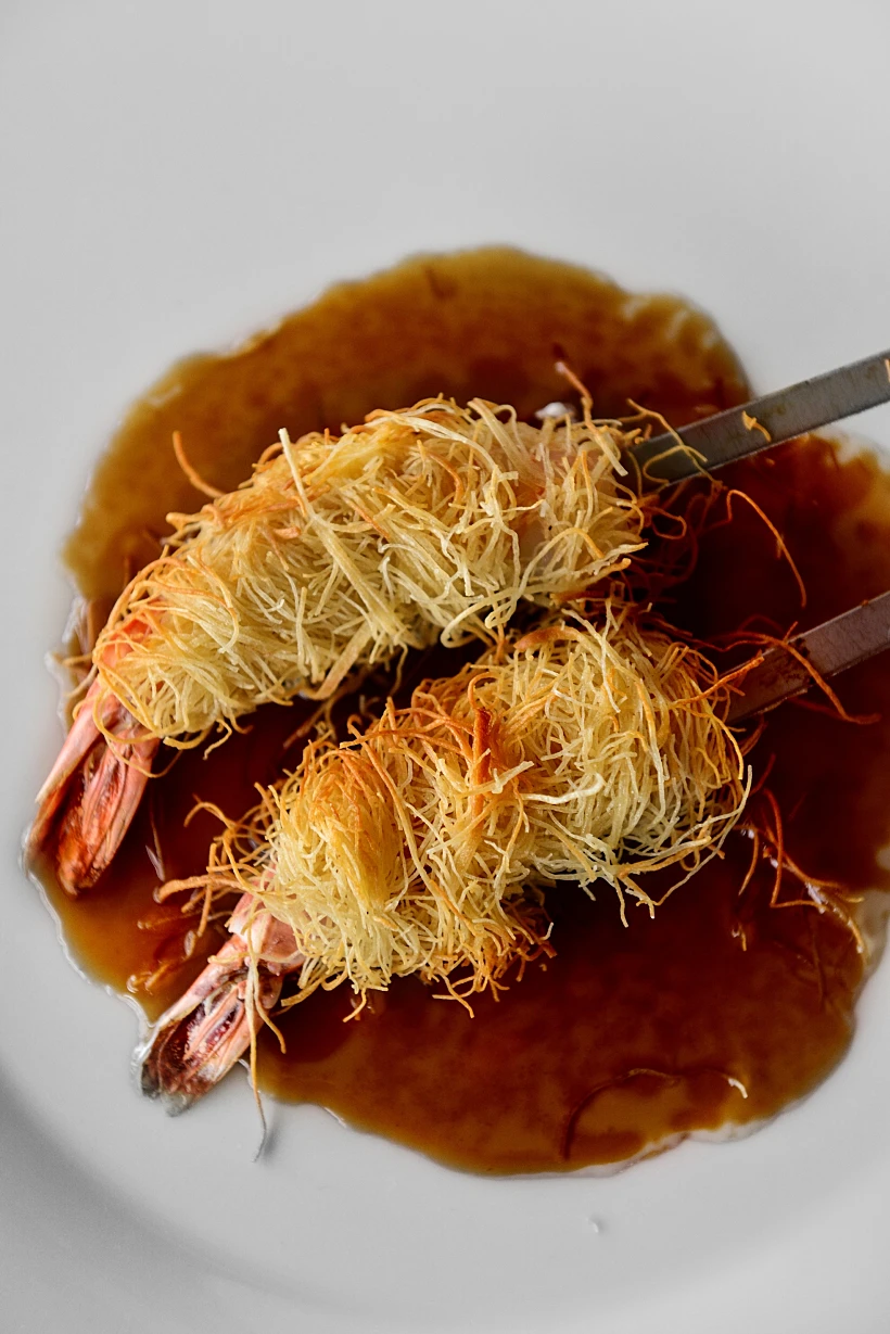 שרימפס בקדאיף מתוך תפריט הסילבסטר של מסעדת מוזה בהר