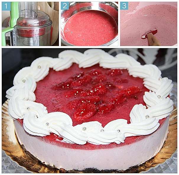 עוגת מוס תות בזיגוג תות