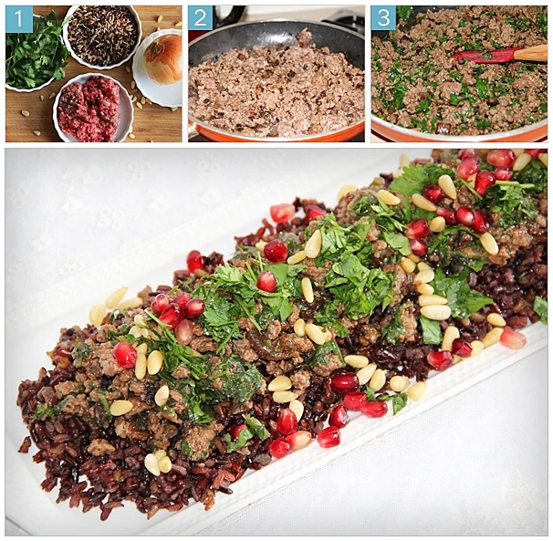 בשר טחון על מצע אורז