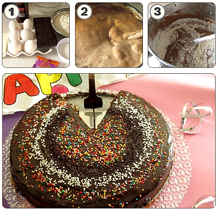 עוגת שוקולד עם סוכריות צבעוניות