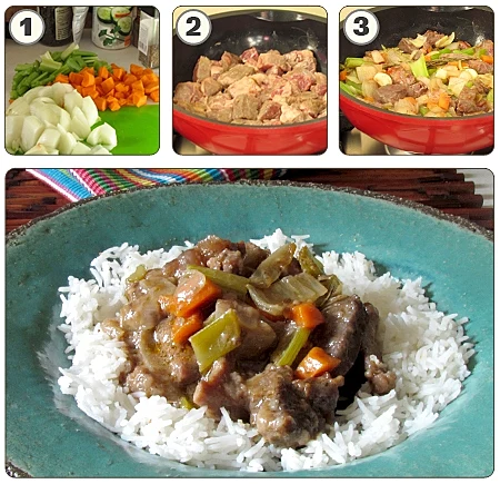 צלי בקר עם אורז לבן