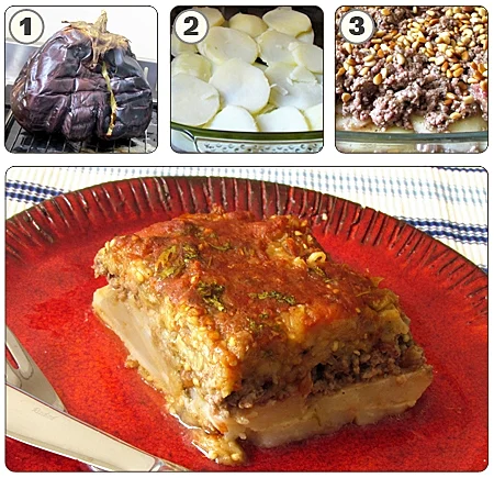 שכבות תפוחי אדמה עם בשר וחצילים