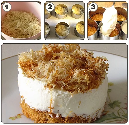 מוס גבינה עם אטריות קדאיף