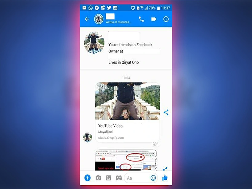סרטון היוטיוב שנשלח באפליקציית המסרים של פייסבוק