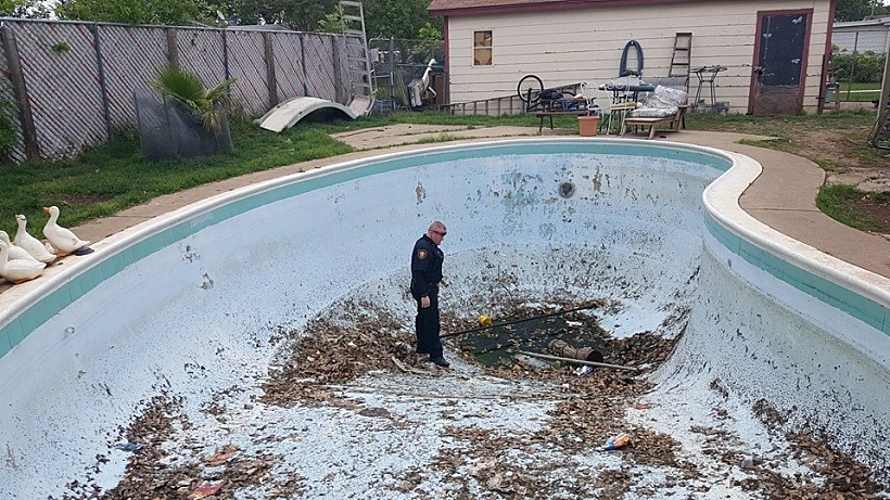 השוטר דיימון קול חוזר לבריכה לאחר שנוקזה
