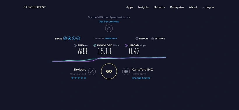 בבדיקת מהירות ראשונה נמצא שקצב מהירות ההורדה הוא למעלה מ-15 מגה ביט