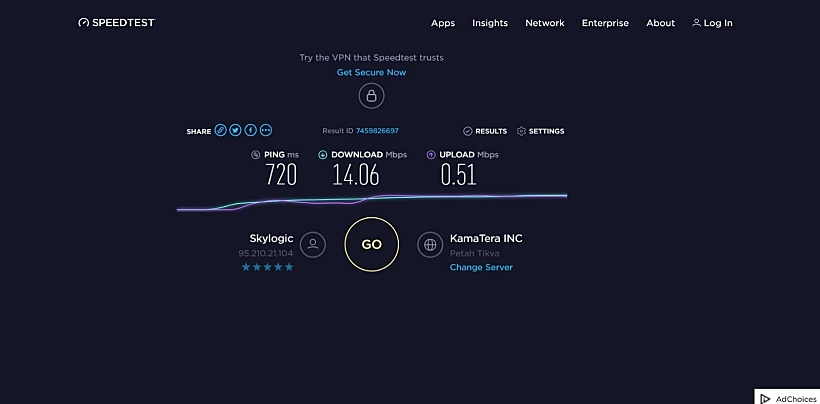 בבדיקת מהירות ראשונה נמצא שקצב מהירות ההורדה הוא למעלה מ-14 מגה ביט