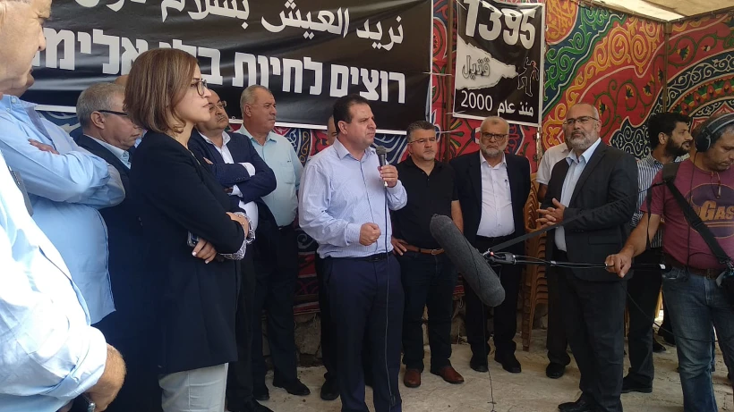 יו''ר הרשימה המשותפת איימן עודה במאהל המחאה בירושלים