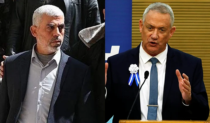 יו''ר כחול לבן בני גנץ ומנהיג חמאס ברצועת עזה יחיא סנוואר