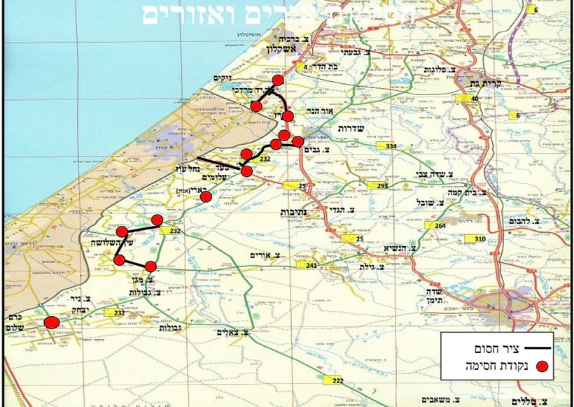 מפת הצירים החסומים בעוטף עזה