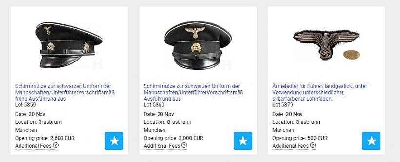 כובעים ותג של חיילים נאצים