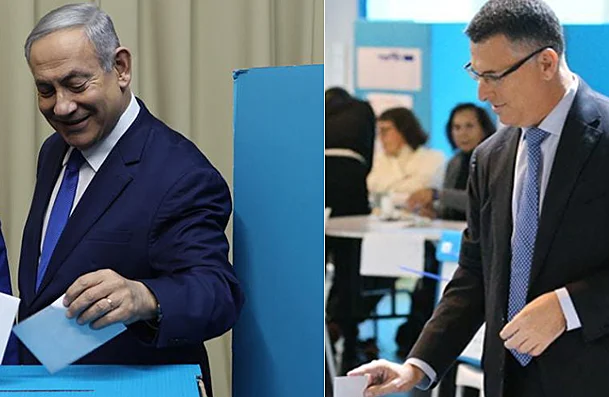 גדעון סער ובנימין נתניהו מצביעים בפריימריז