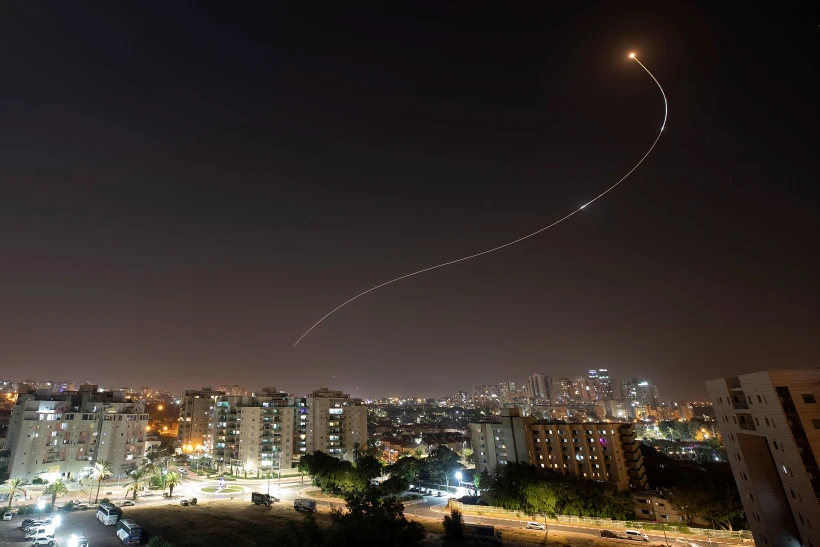 Iron Dome Anti Missile System Fires Interception Missiles As Rockets Are Launched From Gaza Towards Israel, As Seen From The City Of Ashkelon