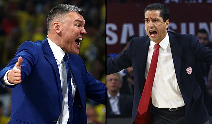 מאמן מכבי תל אביב יאניס ספרופלוס ומאמן ז'לגיריס שאראס