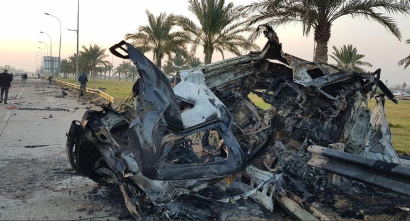 זירת התקיפה שבה נהרג מפקד כוח קודס של משמרות המהפכה, קאסם סולימאני