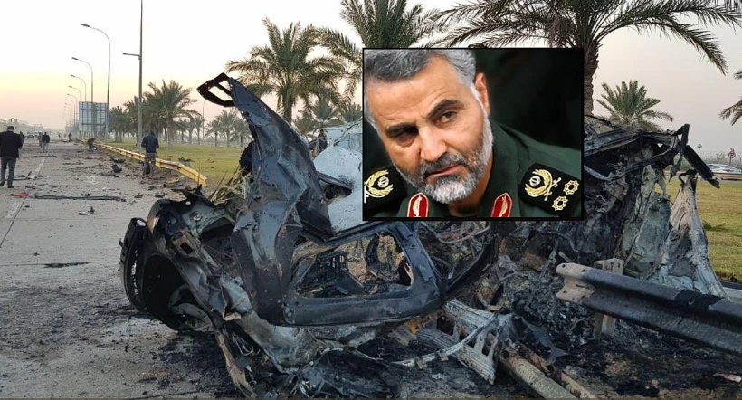 מפקד כוח קודס האיראני קאסם סולימאני והרכב שבו חוסל