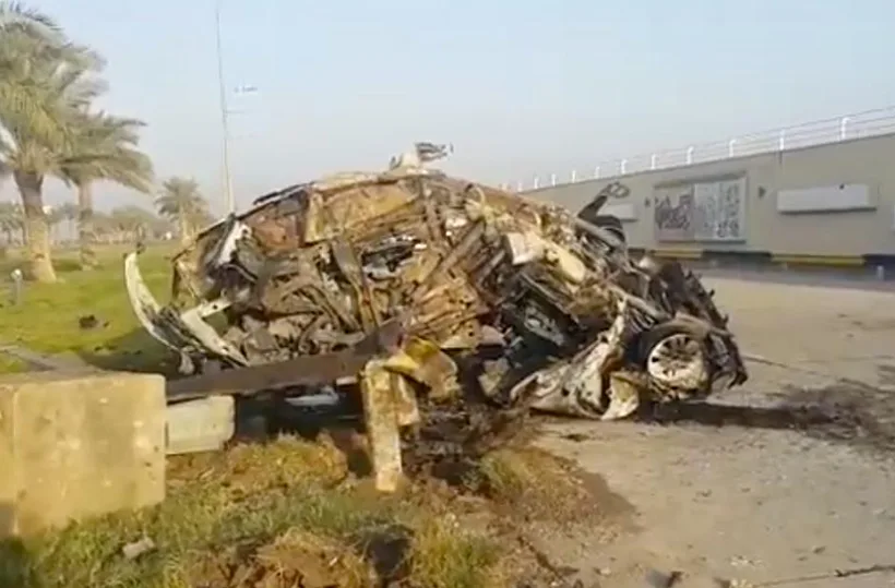 הריסות הרכב המשוריין בו חוסל סולימאני