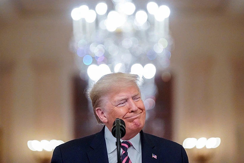 נשיא ארה''ב דונלד טראמפ לאחר שזוכה מהליך ההדחה נגדו